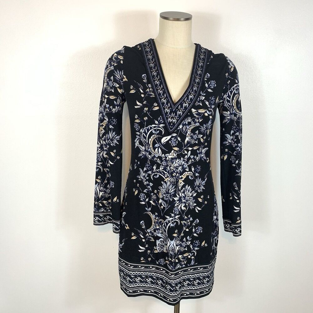 White House Black Market Dress Embroidered V Neck Long Sleeve Stretch Size XS